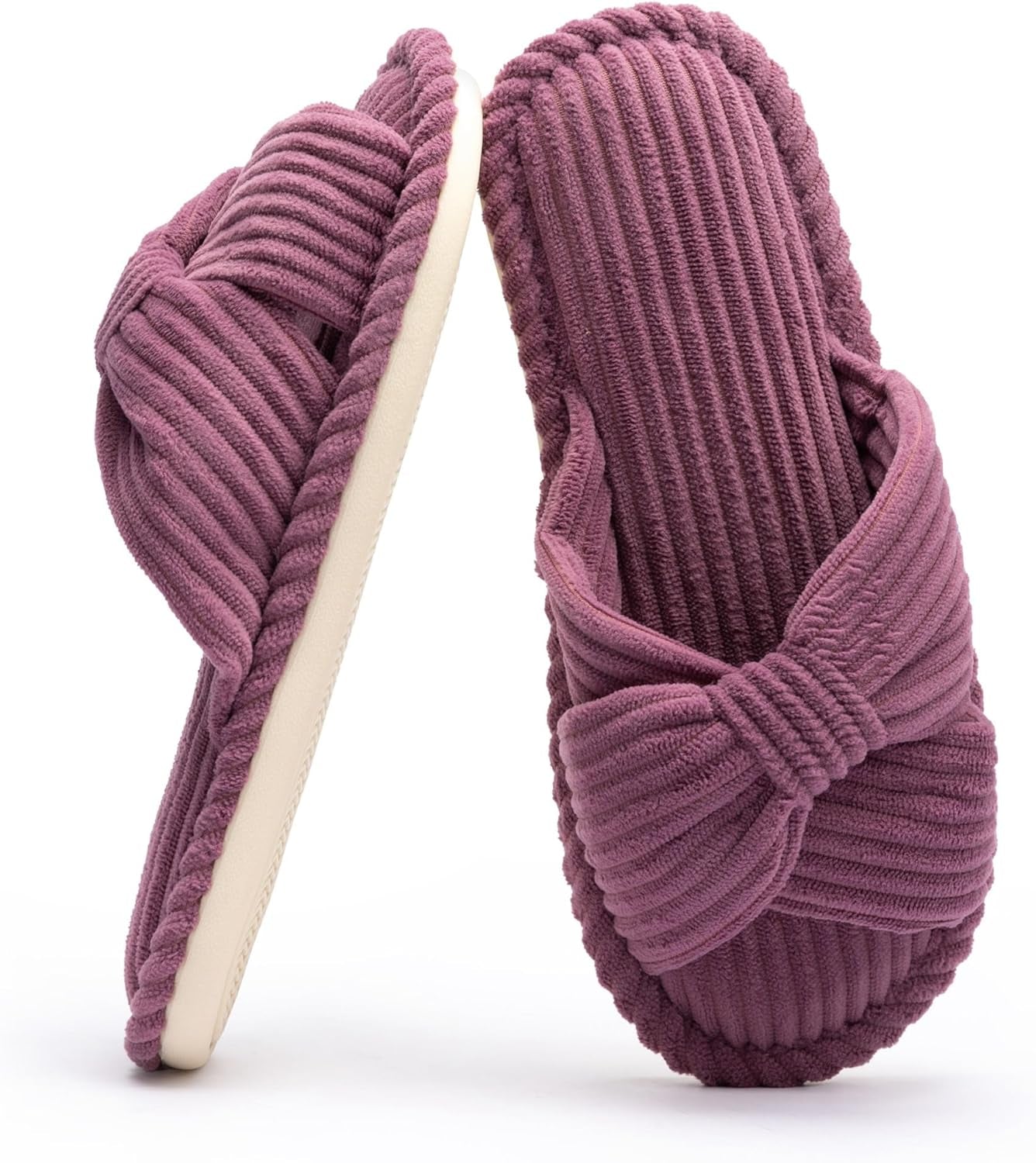 Slippers for Women Memory Foam House Womens Slipper Slides Home Bedroom Bathroom Spa Open Toe Corduroy Bow Slippers Cozy Comfortable