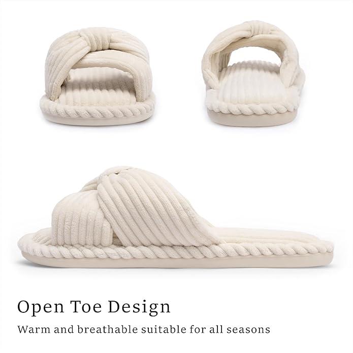 Slippers for Women Memory Foam House Womens Slipper Slides Home Bedroom Bathroom Spa Open Toe Corduroy Bow Slippers Cozy Comfortable