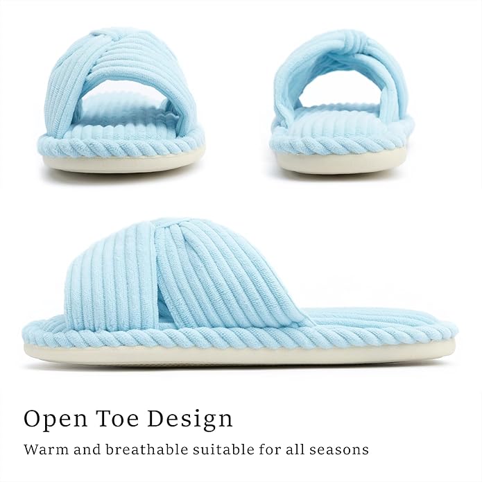 Slippers for Women Memory Foam House Womens Slipper Slides Home Bedroom Bathroom Spa Open Toe Corduroy Bow Slippers Cozy Comfortable