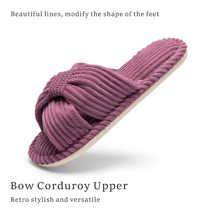 Slippers for Women Memory Foam House Womens Slipper Slides Home Bedroom Bathroom Spa Open Toe Corduroy Bow Slippers Cozy Comfortable