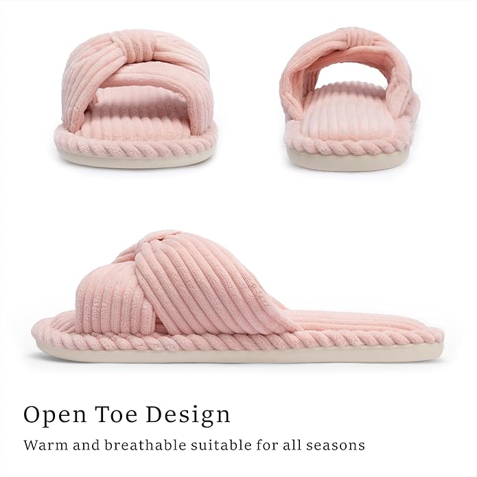 Slippers for Women Memory Foam House Womens Slipper Slides Home Bedroom Bathroom Spa Open Toe Corduroy Bow Slippers Cozy Comfortable