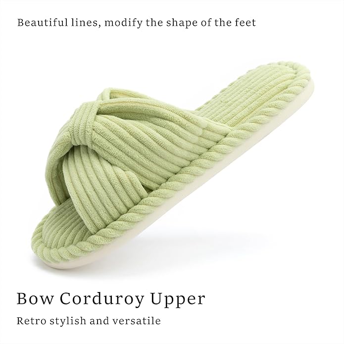 Slippers for Women Memory Foam House Womens Slipper Slides Home Bedroom Bathroom Spa Open Toe Corduroy Bow Slippers Cozy Comfortable