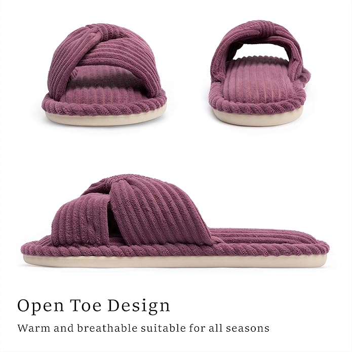 Slippers for Women Memory Foam House Womens Slipper Slides Home Bedroom Bathroom Spa Open Toe Corduroy Bow Slippers Cozy Comfortable