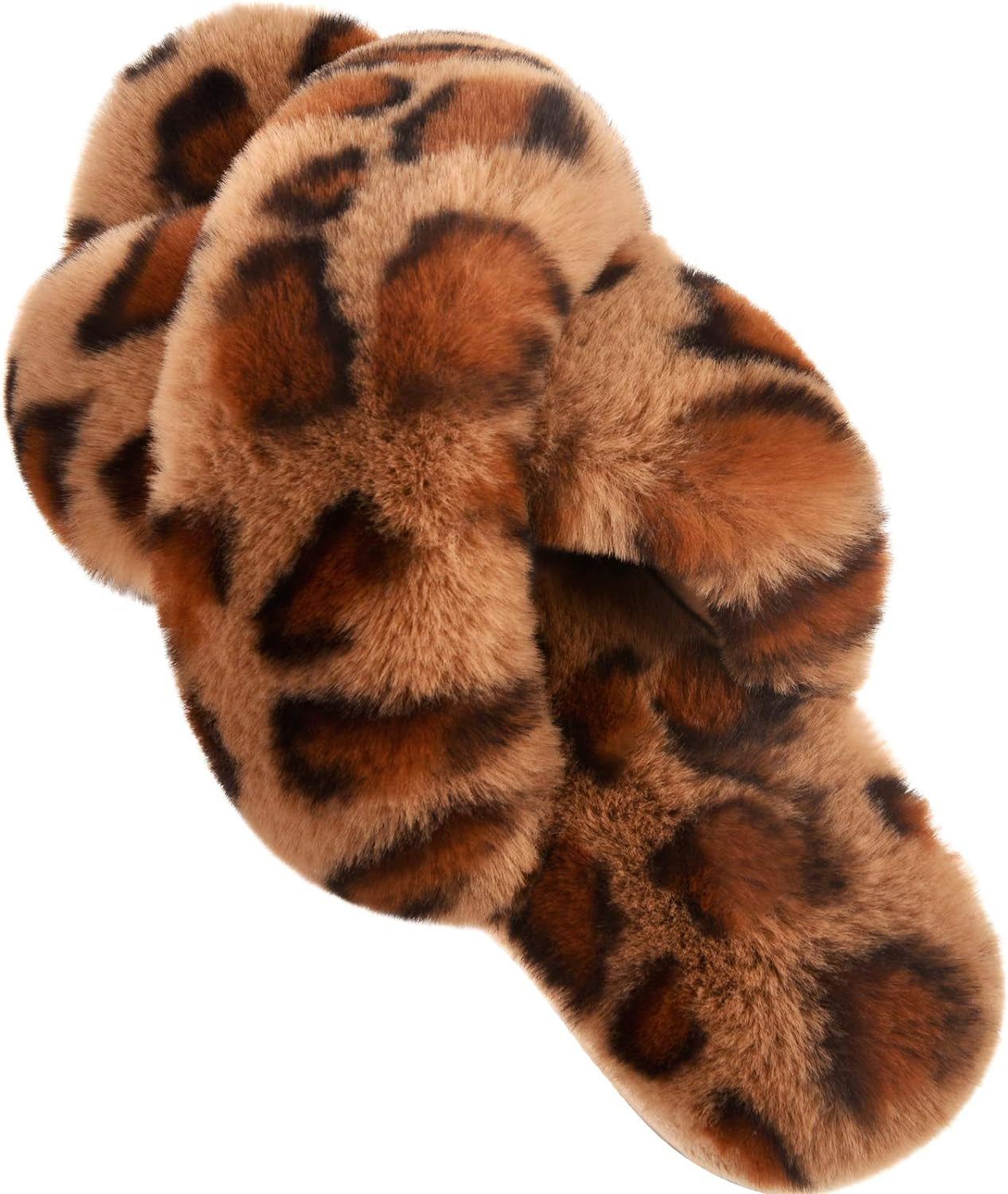 Women's Fuzzy Cross Band Slippers - Classic Comfort Footwear - Slide on Fur Walking Shoes