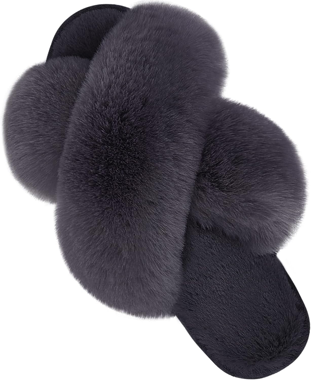 Women's Fuzzy Cross Band Slippers - Classic Comfort Footwear - Slide on Fur Walking Shoes