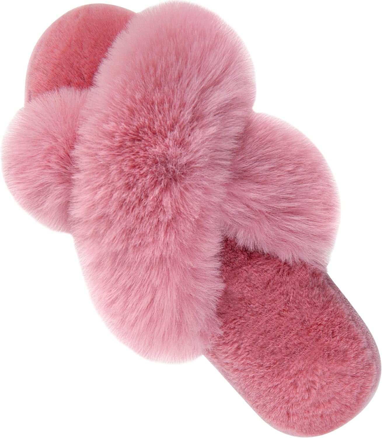 Women's Fuzzy Cross Band Slippers - Classic Comfort Footwear - Slide on Fur Walking Shoes