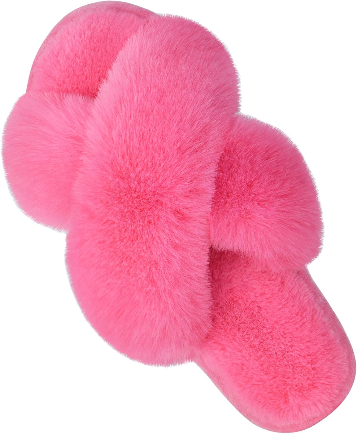 Women's Fuzzy Cross Band Slippers - Classic Comfort Footwear - Slide on Fur Walking Shoes