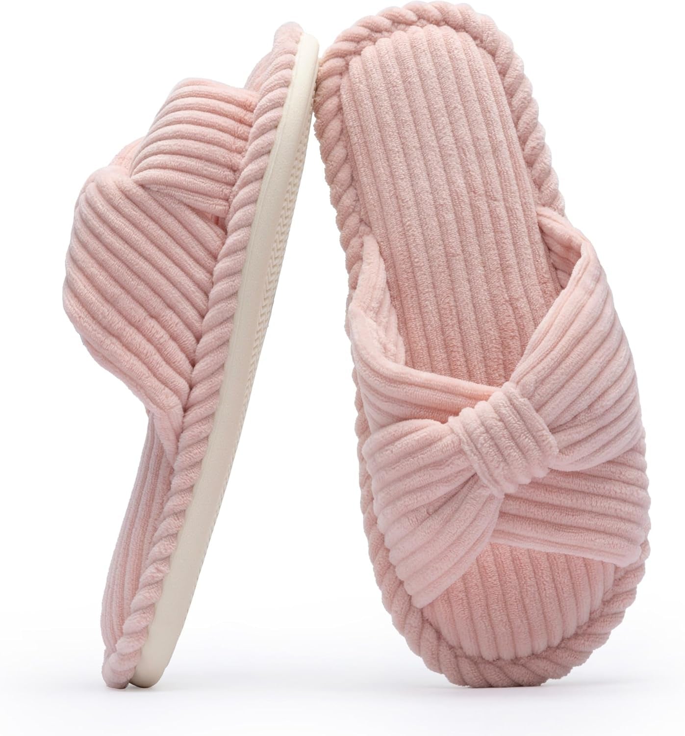 Slippers for Women Memory Foam House Womens Slipper Slides Home Bedroom Bathroom Spa Open Toe Corduroy Bow Slippers Cozy Comfortable