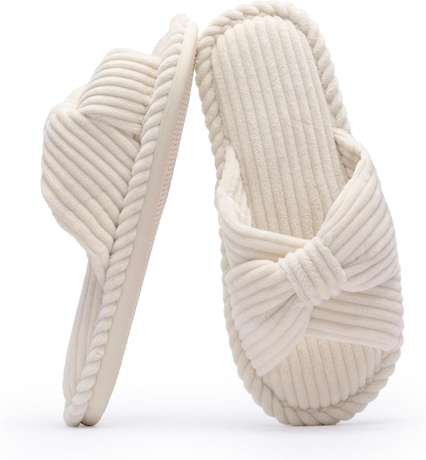 Slippers for Women Memory Foam House Womens Slipper Slides Home Bedroom Bathroom Spa Open Toe Corduroy Bow Slippers Cozy Comfortable