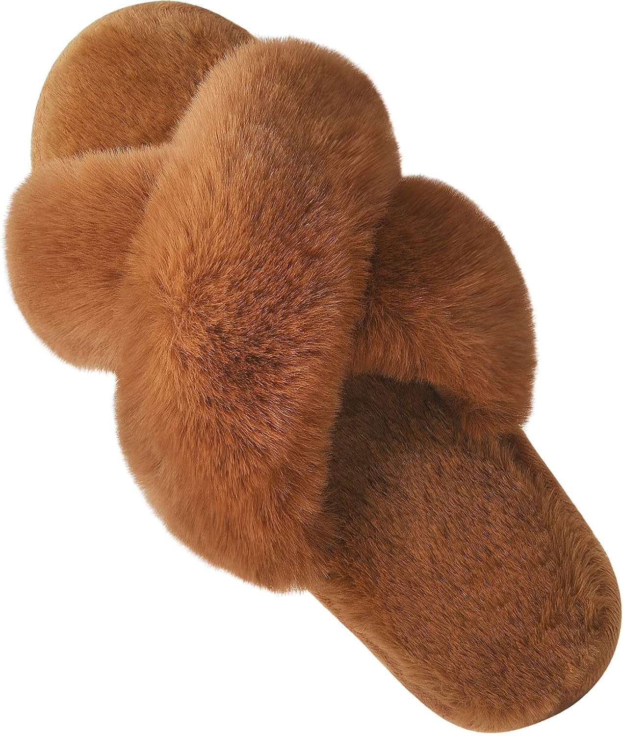 Women's Fuzzy Cross Band Slippers - Classic Comfort Footwear - Slide on Fur Walking Shoes