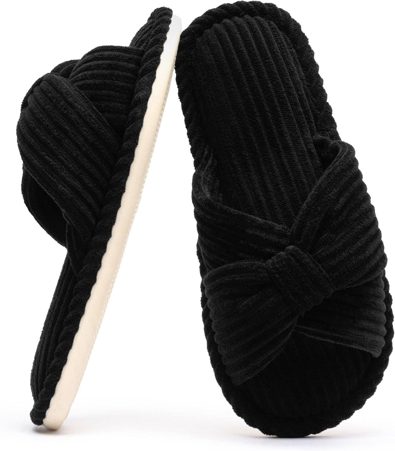 Slippers for Women Memory Foam House Womens Slipper Slides Home Bedroom Bathroom Spa Open Toe Corduroy Bow Slippers Cozy Comfortable