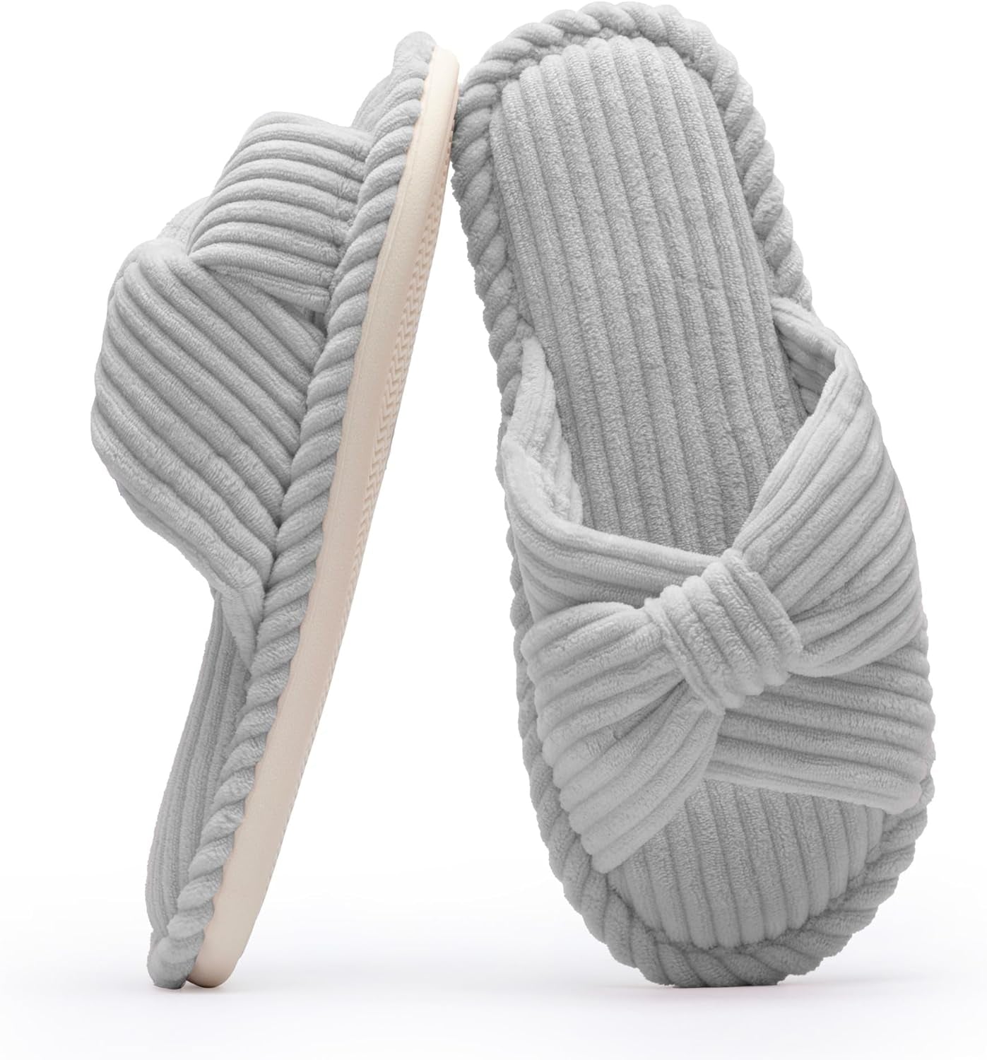 Slippers for Women Memory Foam House Womens Slipper Slides Home Bedroom Bathroom Spa Open Toe Corduroy Bow Slippers Cozy Comfortable