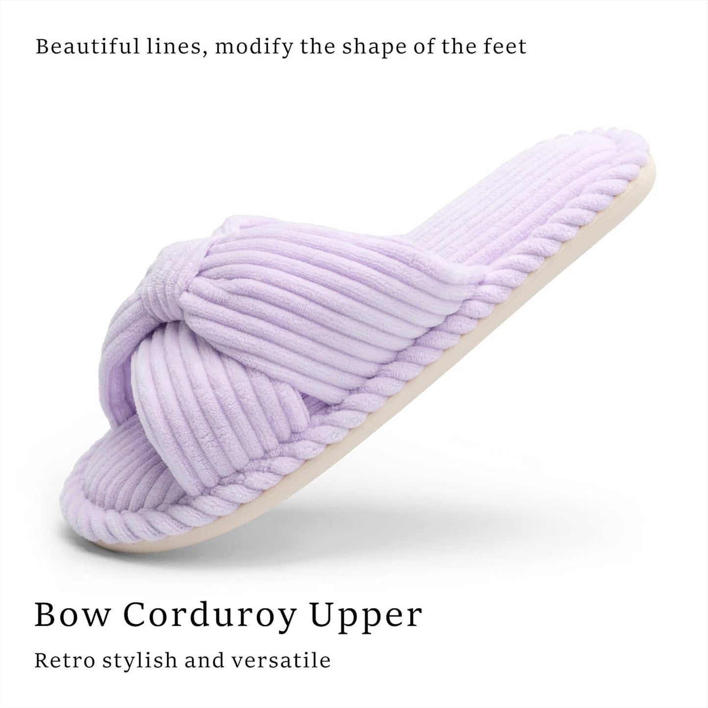 Slippers for Women Memory Foam House Womens Slipper Slides Home Bedroom Bathroom Spa Open Toe Corduroy Bow Slippers Cozy Comfortable