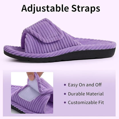 Orthopedic House Slippers for Women With Adjustable Arch For Support, Indoor Open Toe Corduroy Shoes