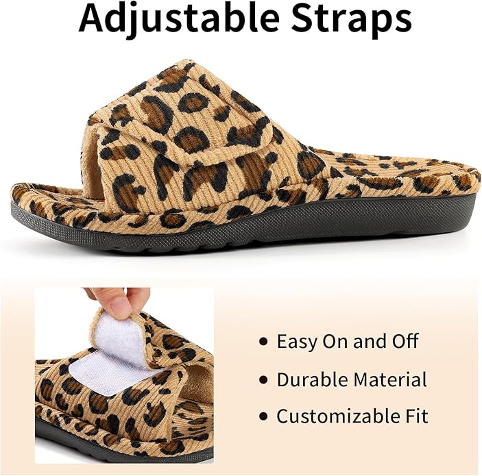 Orthopedic House Slippers for Women With Adjustable Arch For Support, Indoor Open Toe Corduroy Shoes