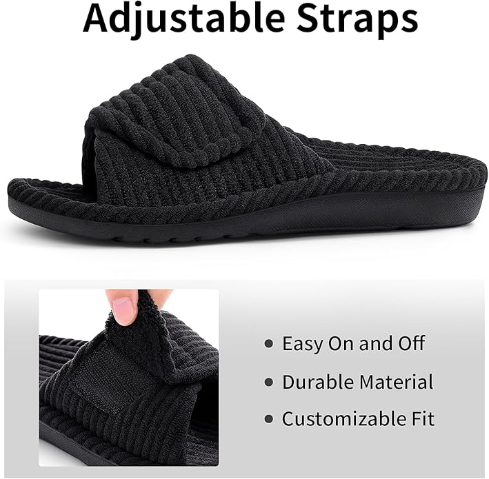 Orthopedic House Slippers for Women With Adjustable Arch For Support, Indoor Open Toe Corduroy Shoes