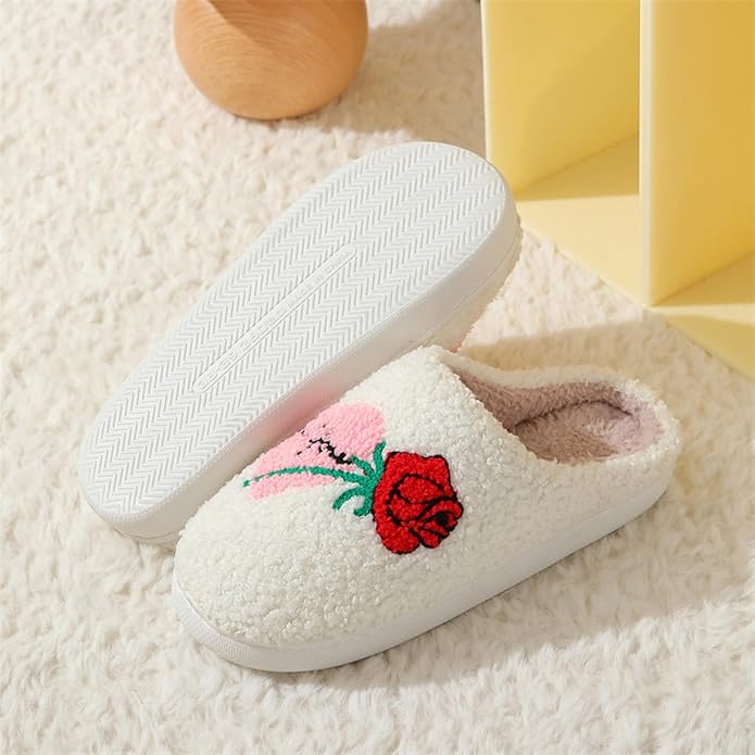 Women's Warm Graphic Holiday Slippers, Indoor, Fluffy & Warm Fleece Slip-On House Shoes, Perfect Gift For Mom, Sister, Girlfriend, & Friends