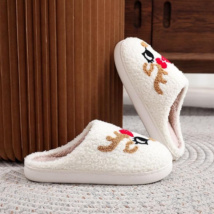 Women's Warm Graphic Holiday Slippers, Indoor, Fluffy & Warm Fleece Slip-On House Shoes, Perfect Gift For Mom, Sister, Girlfriend, & Friends