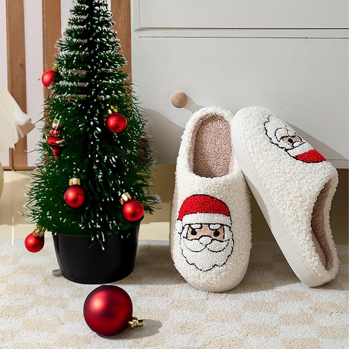 Women's Warm Graphic Holiday Slippers, Indoor, Fluffy & Warm Fleece Slip-On House Shoes, Perfect Gift For Mom, Sister, Girlfriend, & Friends