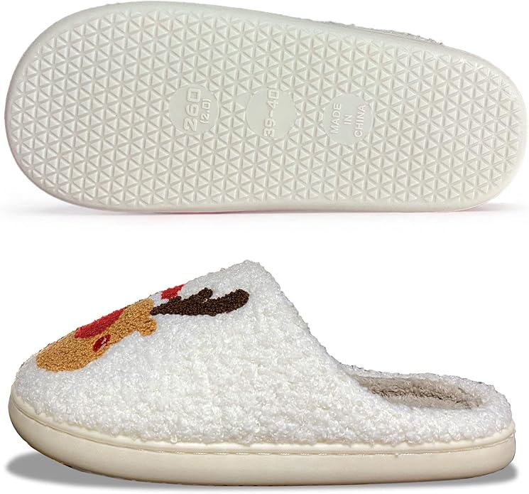 Women's Warm Graphic Holiday Slippers, Indoor, Fluffy & Warm Fleece Slip-On House Shoes, Perfect Gift For Mom, Sister, Girlfriend, & Friends