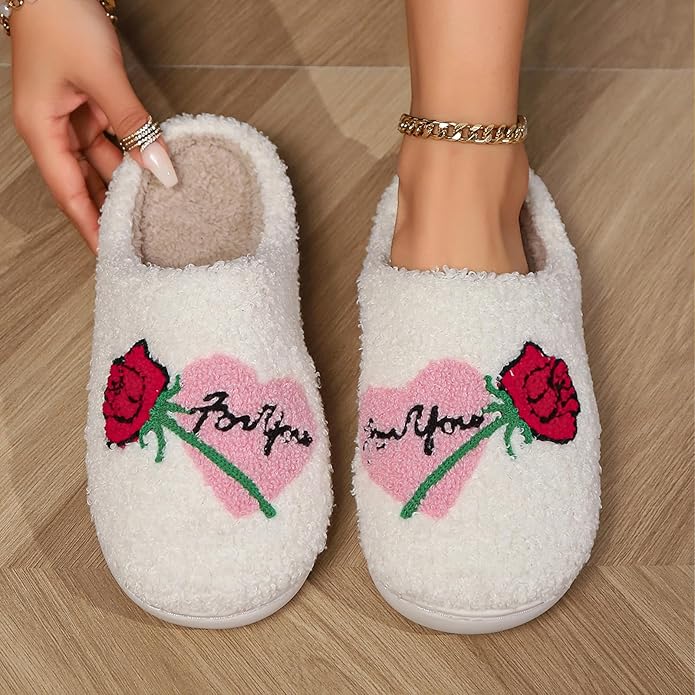 Women's Warm Graphic Holiday Slippers, Indoor, Fluffy & Warm Fleece Slip-On House Shoes, Perfect Gift For Mom, Sister, Girlfriend, & Friends