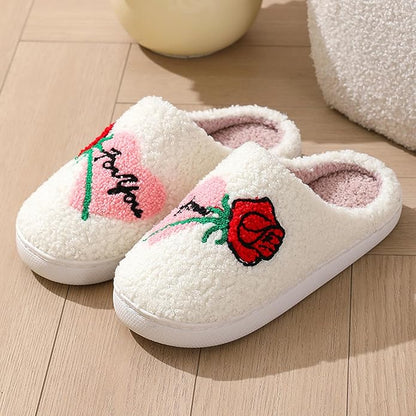 Women's Warm Graphic Holiday Slippers, Indoor, Fluffy & Warm Fleece Slip-On House Shoes, Perfect Gift For Mom, Sister, Girlfriend, & Friends