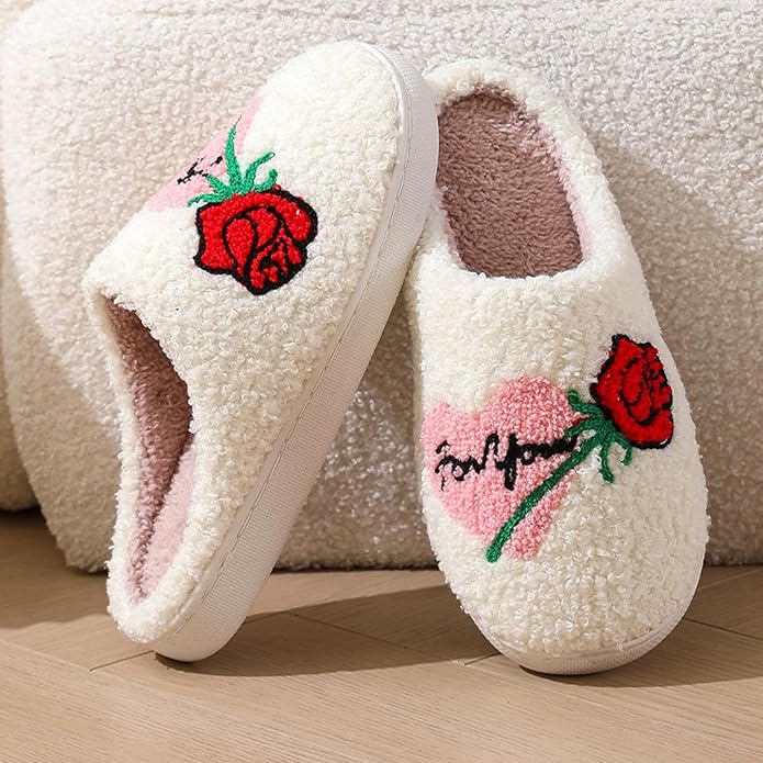 Women's Warm Graphic Holiday Slippers, Indoor, Fluffy & Warm Fleece Slip-On House Shoes, Perfect Gift For Mom, Sister, Girlfriend, & Friends