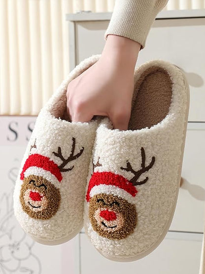 Women's Warm Graphic Holiday Slippers, Indoor, Fluffy & Warm Fleece Slip-On House Shoes, Perfect Gift For Mom, Sister, Girlfriend, & Friends