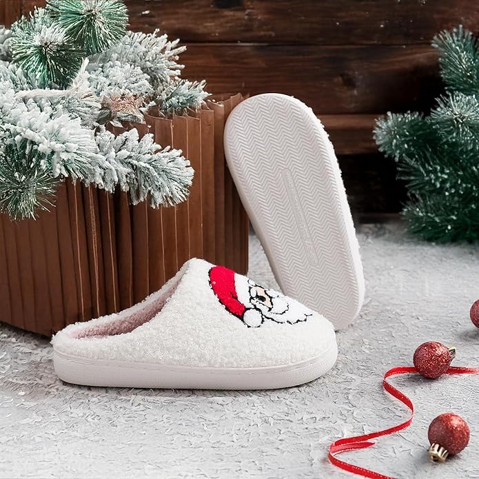 Women's Warm Graphic Holiday Slippers, Indoor, Fluffy & Warm Fleece Slip-On House Shoes, Perfect Gift For Mom, Sister, Girlfriend, & Friends