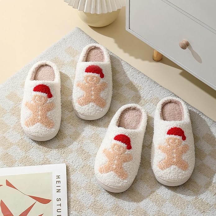 Women's Warm Graphic Holiday Slippers, Indoor, Fluffy & Warm Fleece Slip-On House Shoes, Perfect Gift For Mom, Sister, Girlfriend, & Friends