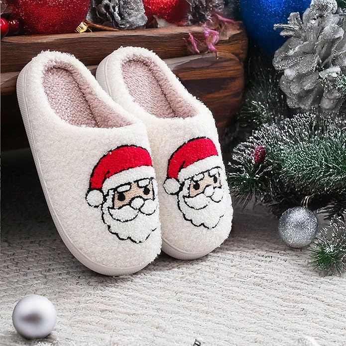 Women's Warm Graphic Holiday Slippers, Indoor, Fluffy & Warm Fleece Slip-On House Shoes, Perfect Gift For Mom, Sister, Girlfriend, & Friends