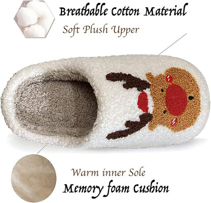 Women's Warm Graphic Holiday Slippers, Indoor, Fluffy & Warm Fleece Slip-On House Shoes, Perfect Gift For Mom, Sister, Girlfriend, & Friends