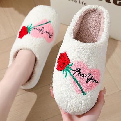 Women's Warm Graphic Holiday Slippers, Indoor, Fluffy & Warm Fleece Slip-On House Shoes, Perfect Gift For Mom, Sister, Girlfriend, & Friends