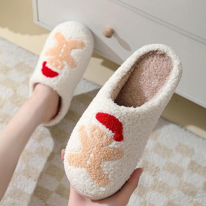 Women's Warm Graphic Holiday Slippers, Indoor, Fluffy & Warm Fleece Slip-On House Shoes, Perfect Gift For Mom, Sister, Girlfriend, & Friends