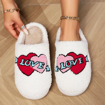 Women's Warm Graphic Holiday Slippers, Indoor, Fluffy & Warm Fleece Slip-On House Shoes, Perfect Gift For Mom, Sister, Girlfriend, & Friends