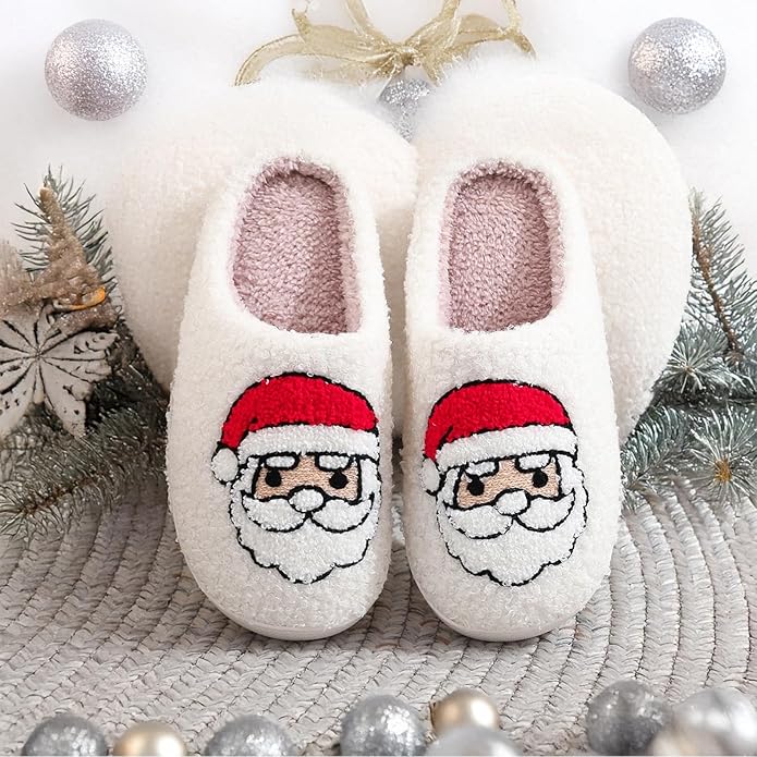 Women's Warm Graphic Holiday Slippers, Indoor, Fluffy & Warm Fleece Slip-On House Shoes, Perfect Gift For Mom, Sister, Girlfriend, & Friends