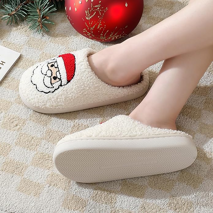 Women's Warm Graphic Holiday Slippers, Indoor, Fluffy & Warm Fleece Slip-On House Shoes, Perfect Gift For Mom, Sister, Girlfriend, & Friends