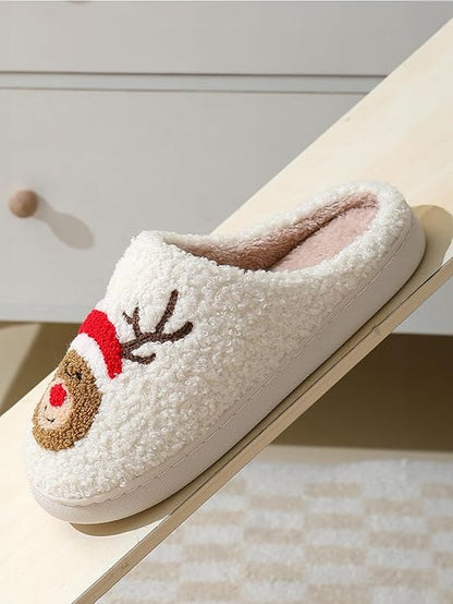 Women's Warm Graphic Holiday Slippers, Indoor, Fluffy & Warm Fleece Slip-On House Shoes, Perfect Gift For Mom, Sister, Girlfriend, & Friends