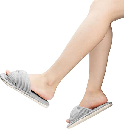 Slippers for Women Memory Foam House Womens Slipper Slides Home Bedroom Bathroom Spa Open Toe Corduroy Bow Slippers Cozy Comfortable