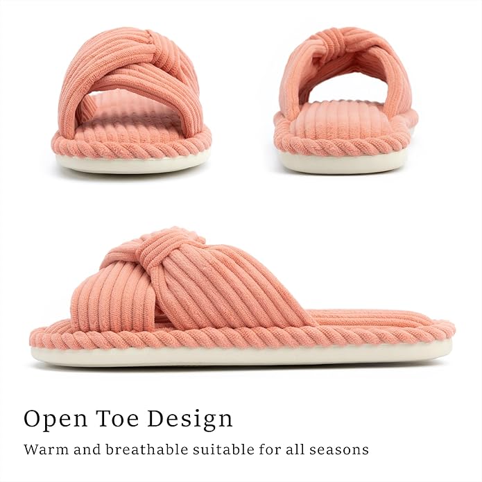 Slippers for Women Memory Foam House Womens Slipper Slides Home Bedroom Bathroom Spa Open Toe Corduroy Bow Slippers Cozy Comfortable