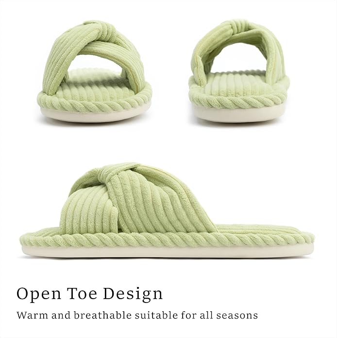 Slippers for Women Memory Foam House Womens Slipper Slides Home Bedroom Bathroom Spa Open Toe Corduroy Bow Slippers Cozy Comfortable
