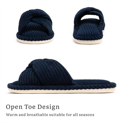 Slippers for Women Memory Foam House Womens Slipper Slides Home Bedroom Bathroom Spa Open Toe Corduroy Bow Slippers Cozy Comfortable