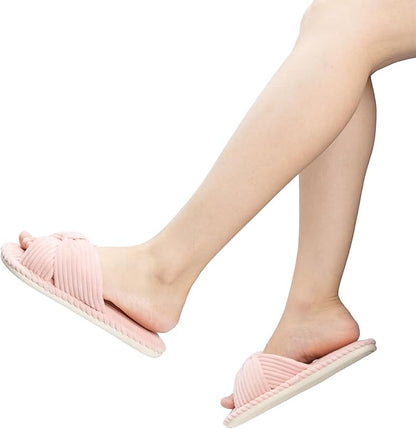 Slippers for Women Memory Foam House Womens Slipper Slides Home Bedroom Bathroom Spa Open Toe Corduroy Bow Slippers Cozy Comfortable