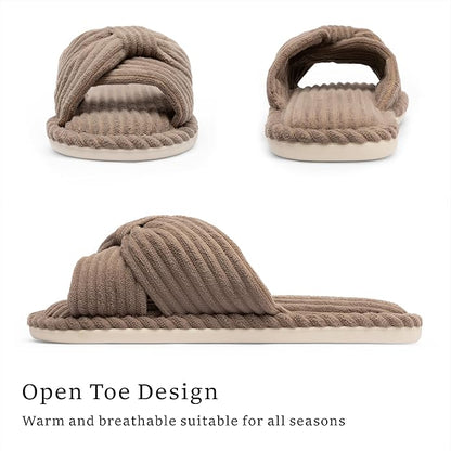 Slippers for Women Memory Foam House Womens Slipper Slides Home Bedroom Bathroom Spa Open Toe Corduroy Bow Slippers Cozy Comfortable