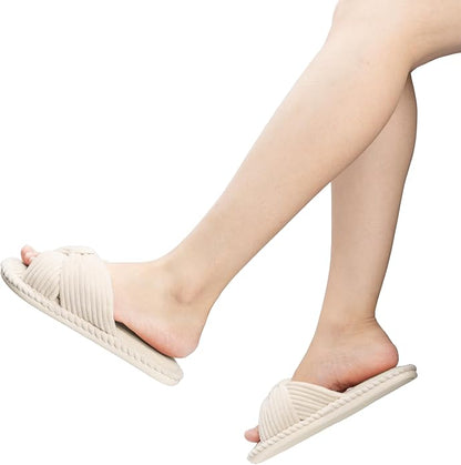 Slippers for Women Memory Foam House Womens Slipper Slides Home Bedroom Bathroom Spa Open Toe Corduroy Bow Slippers Cozy Comfortable