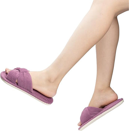 Slippers for Women Memory Foam House Womens Slipper Slides Home Bedroom Bathroom Spa Open Toe Corduroy Bow Slippers Cozy Comfortable
