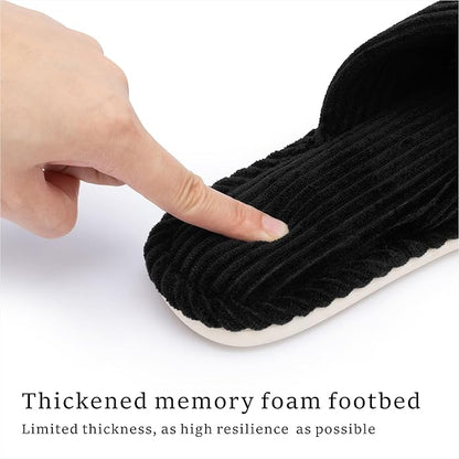 Slippers for Women Memory Foam House Womens Slipper Slides Home Bedroom Bathroom Spa Open Toe Corduroy Bow Slippers Cozy Comfortable
