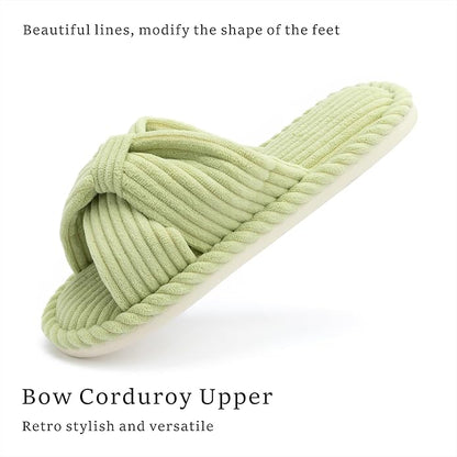 Slippers for Women Memory Foam House Womens Slipper Slides Home Bedroom Bathroom Spa Open Toe Corduroy Bow Slippers Cozy Comfortable