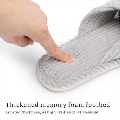 Slippers for Women Memory Foam House Womens Slipper Slides Home Bedroom Bathroom Spa Open Toe Corduroy Bow Slippers Cozy Comfortable