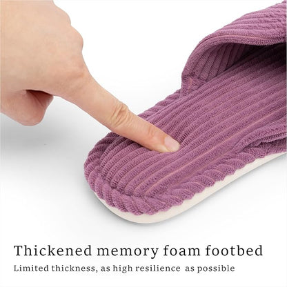 Slippers for Women Memory Foam House Womens Slipper Slides Home Bedroom Bathroom Spa Open Toe Corduroy Bow Slippers Cozy Comfortable